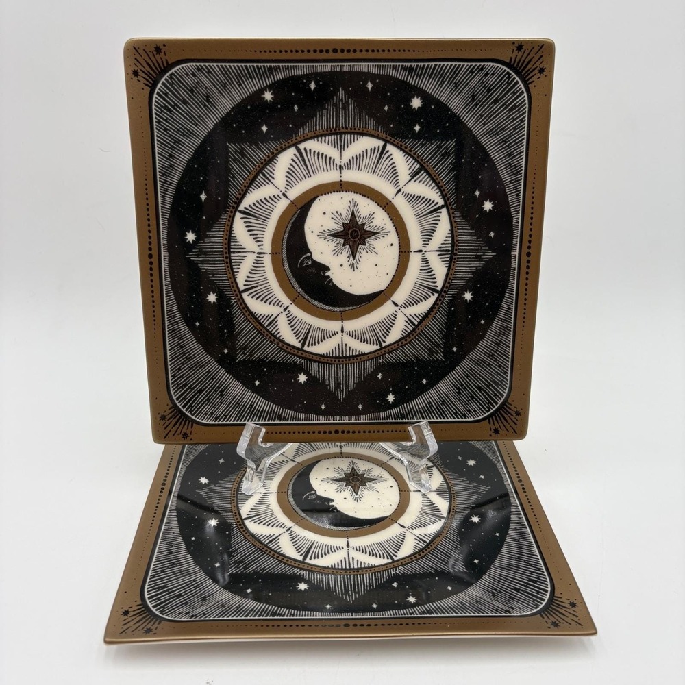 222 Fifth Set of 2 Celestial Moon Appetizer Salad Plate Set Fine China Porcelain